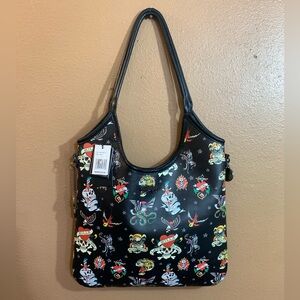 Ed Hardy Black Tattoo-Print Shoulder Bag NWT